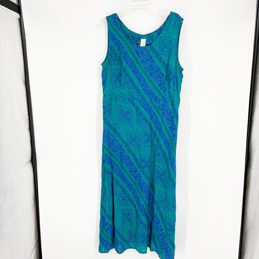 Unbranded Vintage Blue Teal Tank‎ Dress Midi Beach Swim Cover Up 100% Rayon 14
